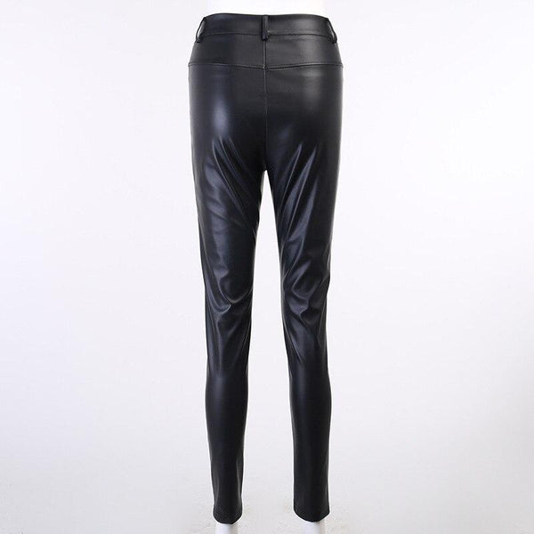Women's High-Waist Front Seam Zip Ankle Faux Leather Pants- 2 Colors