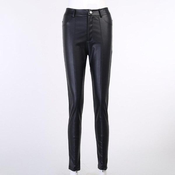 Women's High-Waist Front Seam Zip Ankle Faux Leather Pants- 2 Colors