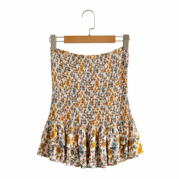 Women's Bohemian Floral Print High Waist Ruffled Mini Skirt- 3 Colors