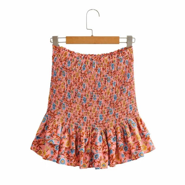 Women's Bohemian Floral Print High Waist Ruffled Mini Skirt- 3 Colors