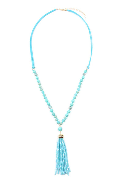 Beaded Tassel Pendant Necklace- 6 Colors