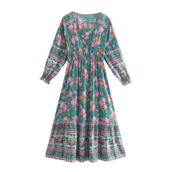 Women's Bohemian Floral Print Long Sleeve Dress- 2 Colors