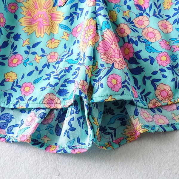 Women's Deep V-Neck Floral Print  Wide Leg Rompers