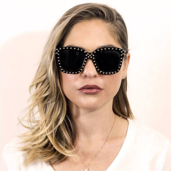 EPPING | Hipster Marquee Lights Square Frame Sunglasses- Black & Gold