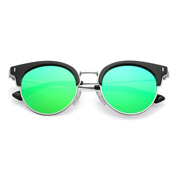 BILOXI | Women Half Frame Round Cat Eye Polarized Sunglasses