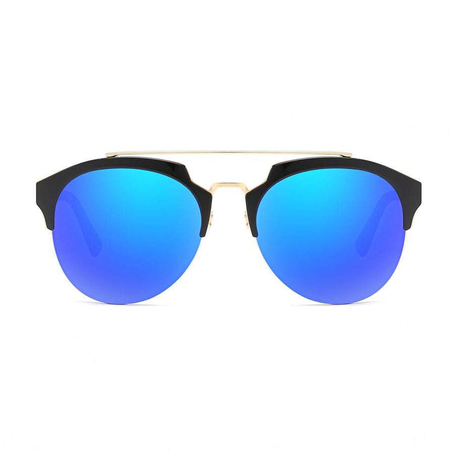 COROLLA | Half Frame Mirrored Lens Horned Rim Sunglasses Circle