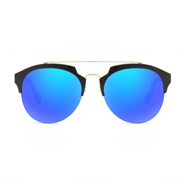 COROLLA | Half Frame Mirrored Lens Horned Rim Sunglasses Circle