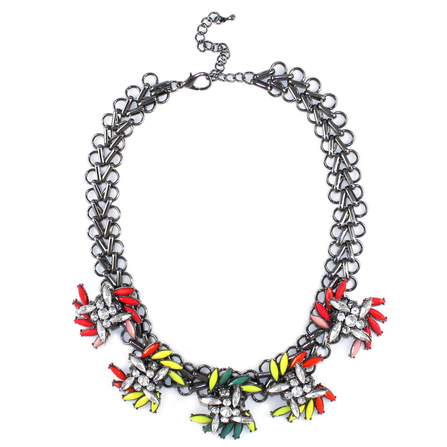 Neon & Crystal Beaded Spray Statement Necklace