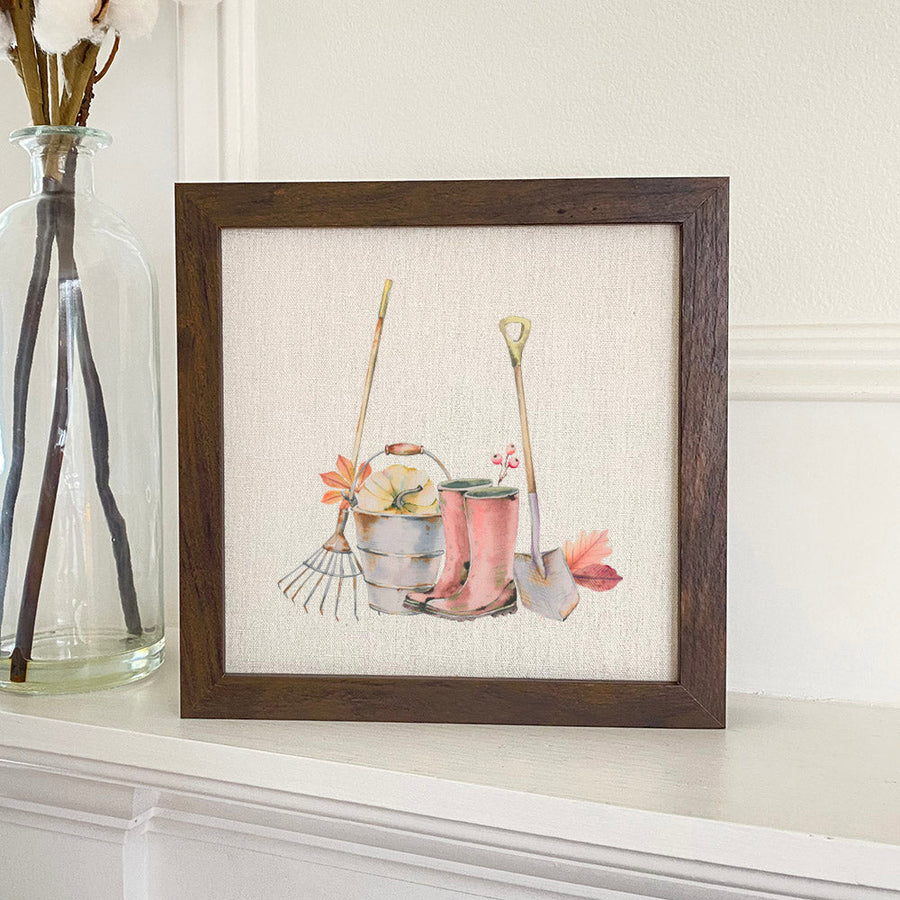 Fall Boots and Garden Tools - Framed Sign