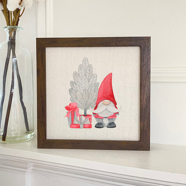 Christmas Gnome with Tree - Framed Sign