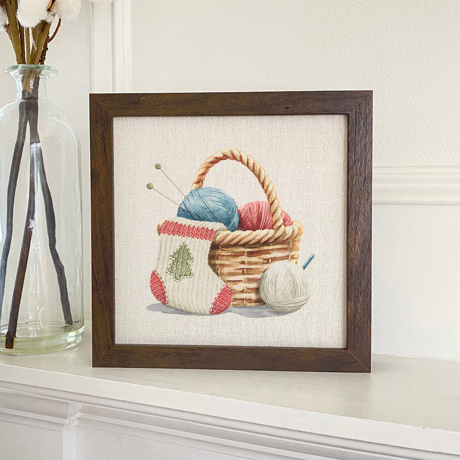 Fairytale Stocking with Yarn - Framed Sign