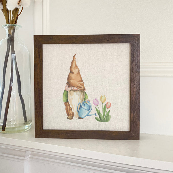 Garden Gnome with Tulips - Framed Sign
