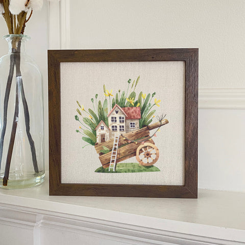 Wheelbarrow Fairy House - Framed Sign