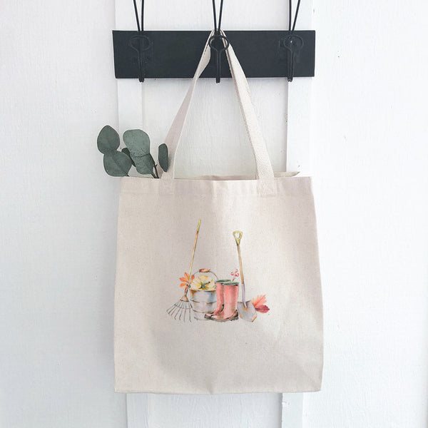 Fall Boots and Garden Tools - Canvas Tote Bag