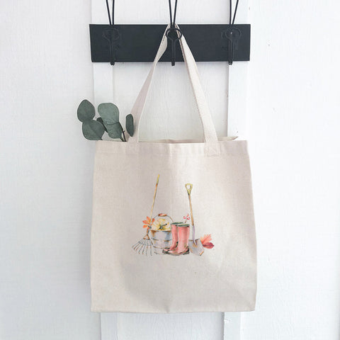 Fall Boots and Garden Tools - Canvas Tote Bag