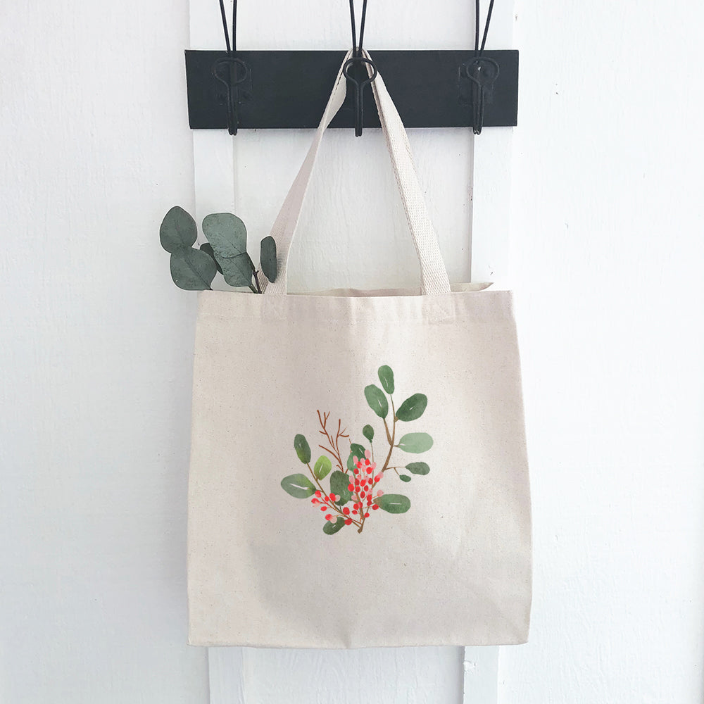 Watercolor Holly Branch - Canvas Tote Bag