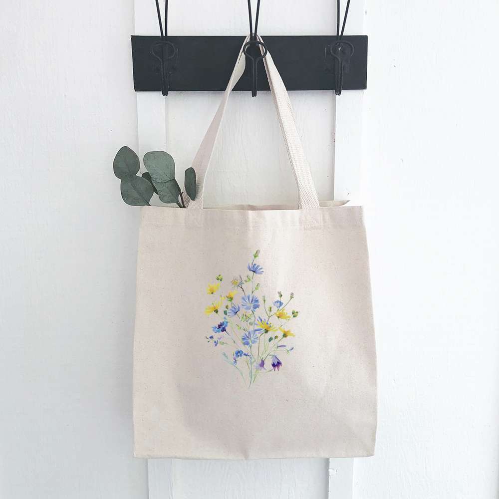 Yellow and Purple Cut Flowers - Canvas Tote Bag