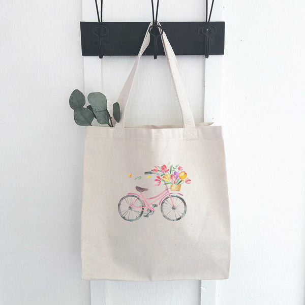 Spring Floral Bike - Canvas Tote Bag