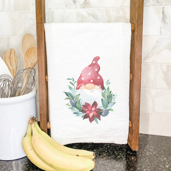 Gnome with Poinsettia - Cotton Tea Towel