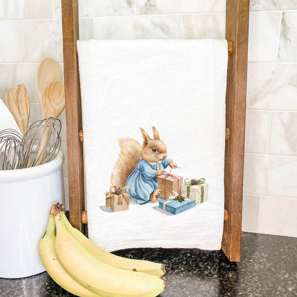 Fairytale Squirrel with Presents - Cotton Tea Towel