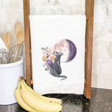 Floral Black Cat - Cotton Tea Towel