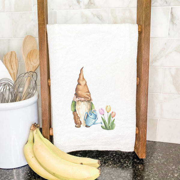 Garden Gnome with Tulips - Cotton Tea Towel