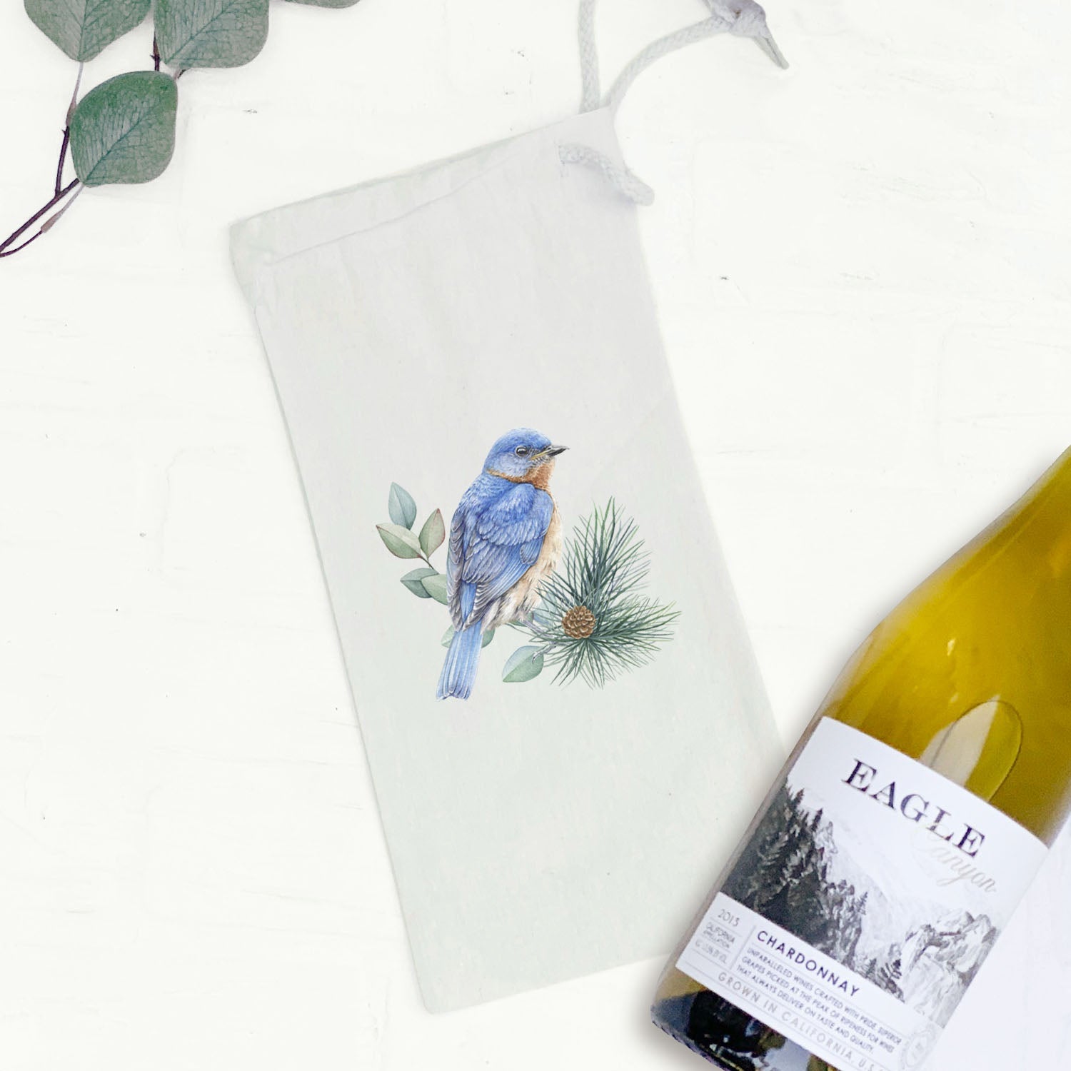 Blue Bird (Fall Birds) - Canvas Wine Bag