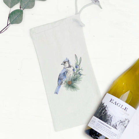 Blue Jay (Fall Birds) - Canvas Wine Bag