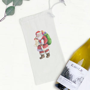 Santa with List - Canvas Wine Bag