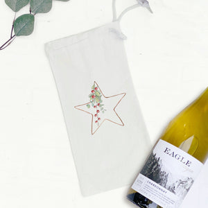 Christmas Star with Berries - Canvas Wine Bag