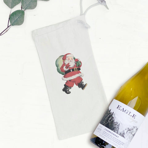 Vintage Santa with Gift Sack - Canvas Wine Bag