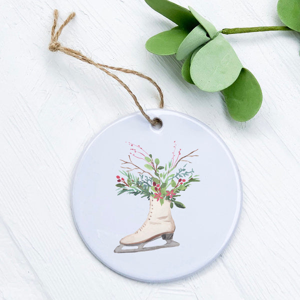 Winter Floral Ice Skate - Ornament