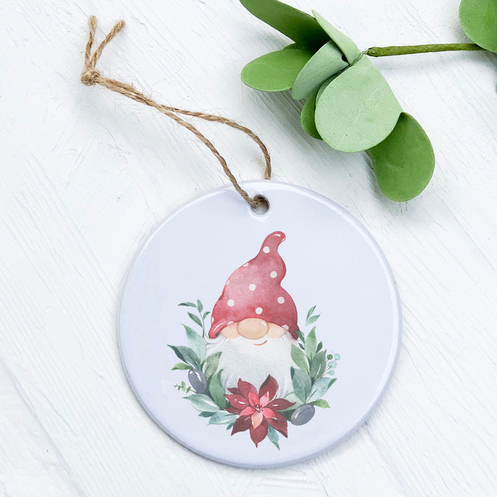 Gnome with Poinsettia - Ornament