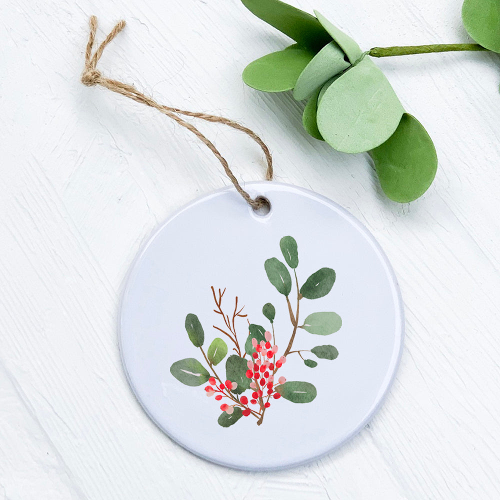 Watercolor Holly Branch - Ornament