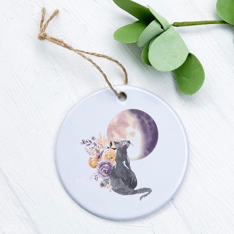 Floral Black Cat - Ornament