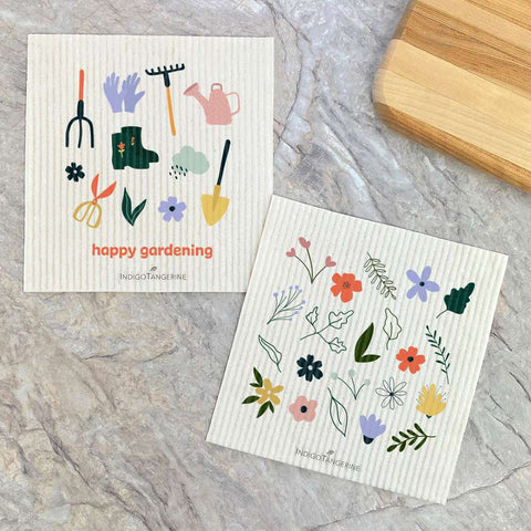 Happy Gardening, Spring Sprigs 2 pk - Swedish Dish Cloth