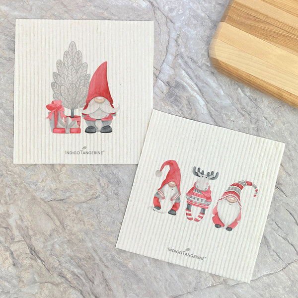 Christmas Gnomes with Moose, Tree 2pk - Swedish Dish Cloth