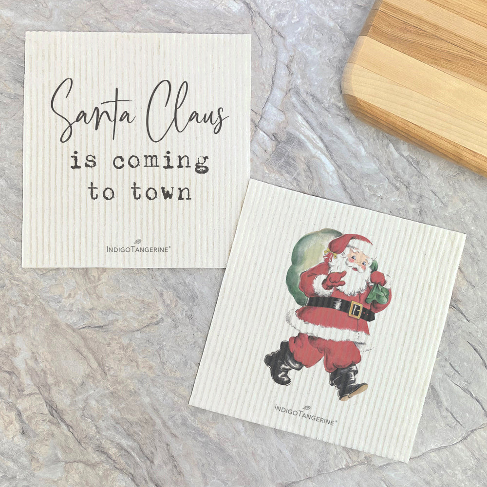 Vintage Santa, Coming to Town 2pk - Swedish Dish Cloth