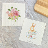 Watercolor Rose Bouquet, Bunny 2pk - Swedish Dish Cloth