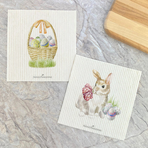 Watercolor Rabbit, Easter Basket 2pk - Swedish Dish Cloth