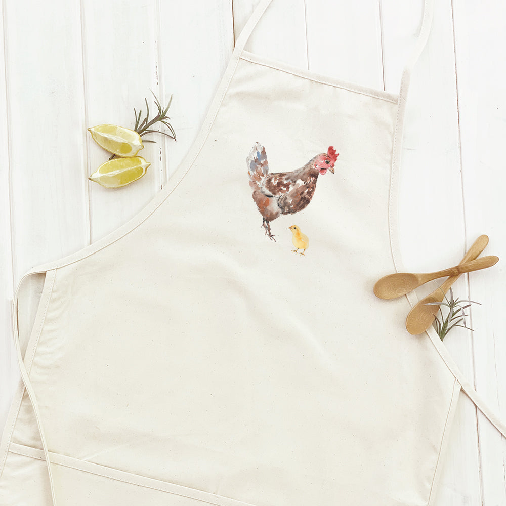 Watercolor Hen with Chick - Women's Apron