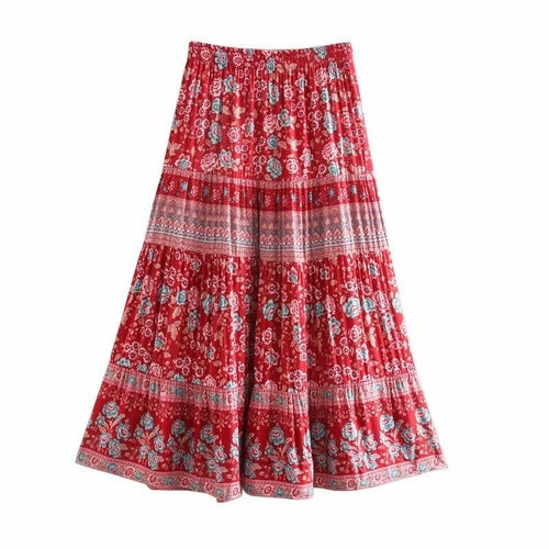 Women's Bohemian Floral Print Tiered Maxi Skirt- 7 Colors