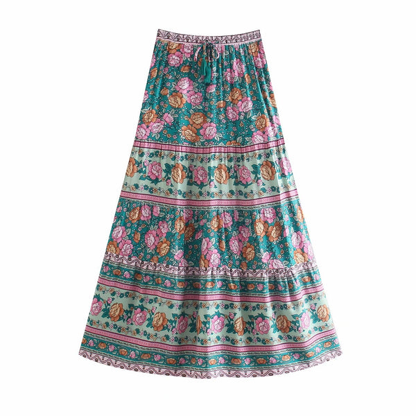 Women's Bohemian Floral Print Tiered Maxi Skirt- 7 Colors
