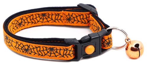 Black Spiderwebs on Orange Collar for Cats- 2 Sizes & 4 Options