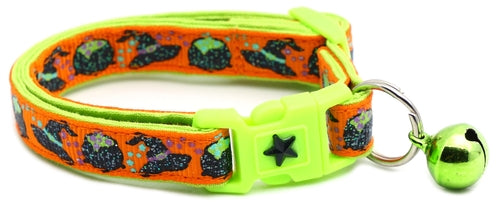 Witches Brew on Orange and Green Collar for Cats- 2 Sizes & 4 Options