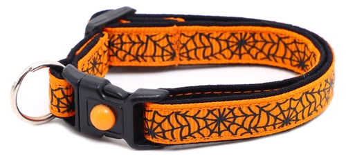 Black Spiderwebs on Orange Collar for Cats- 2 Sizes & 4 Options