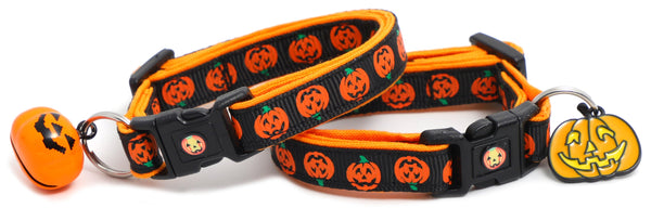Alternating Jack-O-Lanterns on Black Cat Collar