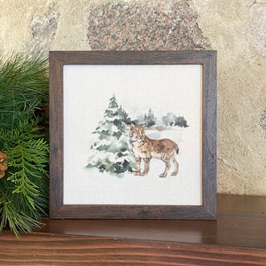 Watercolor Lynx Scene - Framed Sign