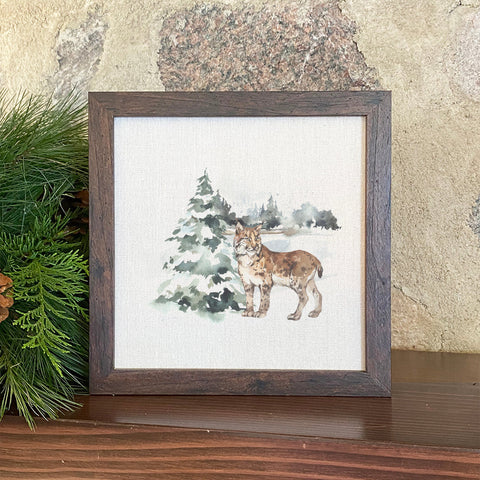 Watercolor Lynx Scene - Framed Sign