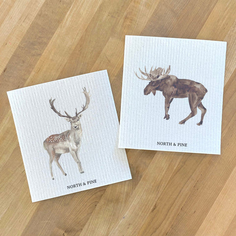 Watercolor Buck, Moose 2pk - Swedish Dish Cloth